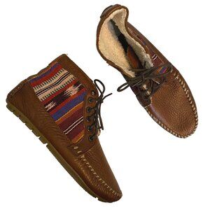 Anthropologie 2568 Cheyene Leather Fabric Indie Boots Striped Tribal Womens 6